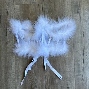 White mesh fluff trimmed Underbust corset